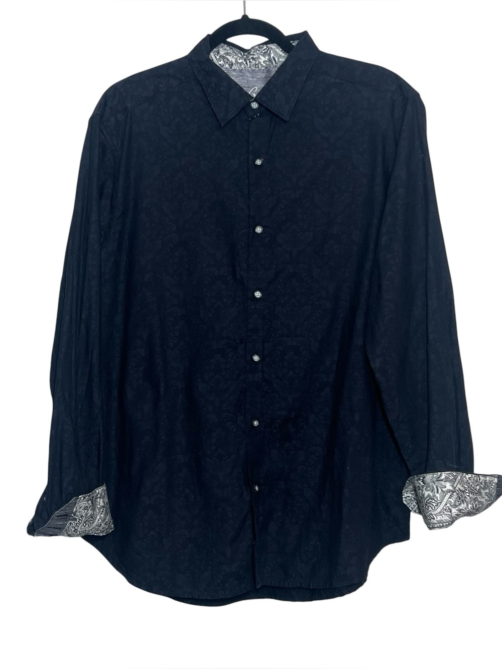 Robert Graham Shirt Black Jacquard Button Up Contrasting Flip Cuff  Mens XL